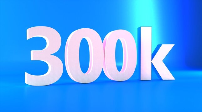 300K Followers. Achievement in 300K followers. 300 000 followers background. Congratulating networking thanks, net friends abstract image, customers. 3d rendering. Isolated like and thumbs.Web banner.