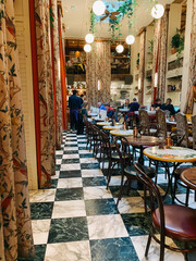 european cafe with checkered floors