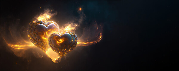 Fototapeta Two hearts nebula in space for valentine's Day, Generative AI  obraz