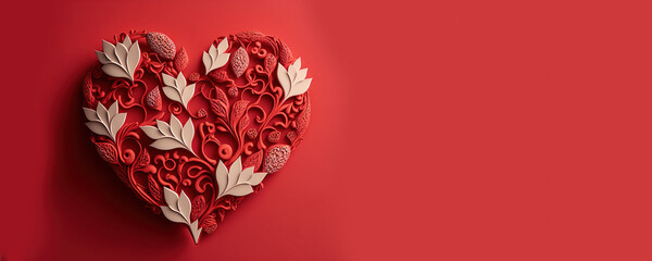Fototapeta red heart on a red background for Valentine's Day, Generative AI  obraz