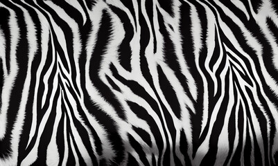 Fototapeta na wymiar Abstract zebra skin pattern, zebra skin texture, Seamless zebra skin stripe pattern. The pattern is black and white and evocative of an African safari or jungle wildlife, AI Generated