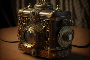 illustration about a steampunk photographic camera.