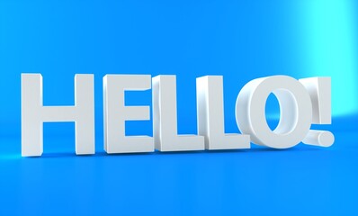 Word hello on blue background. Problem concept. Hello 3d text. 3d rendering.
