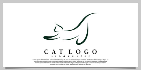 cat logo design abstrac with sketch illustration tribal