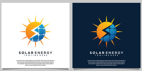 Fototapeta na wymiar sun solar energy logo design with solar panel tech