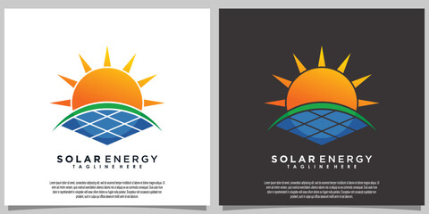 sun solar energy logo design with solar panel tech