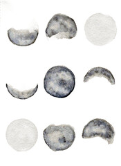 nueve fases de la luna pintado en acuarelas