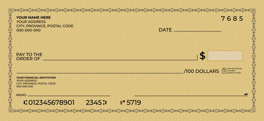 Blank bank cheque template design. Bank check template