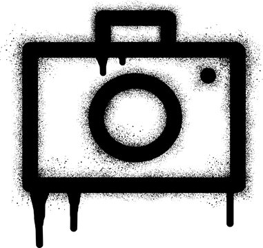 Camera photography graffiti icon with black spray paint.