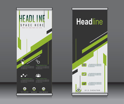 Roll up banner template design,banner layout, advertisement, pull up, polygon background.