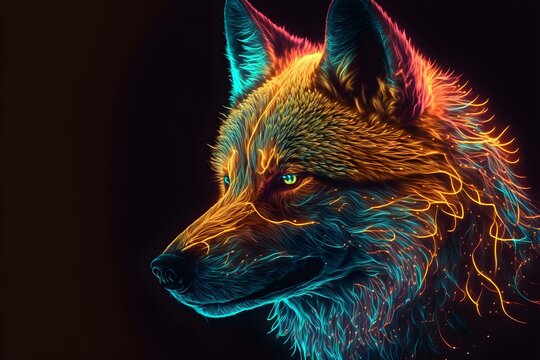 Digital art of a neon wolf head. Generative AI. Stock Illustration | Adobe  Stock