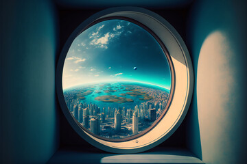 View through an office window of Planet