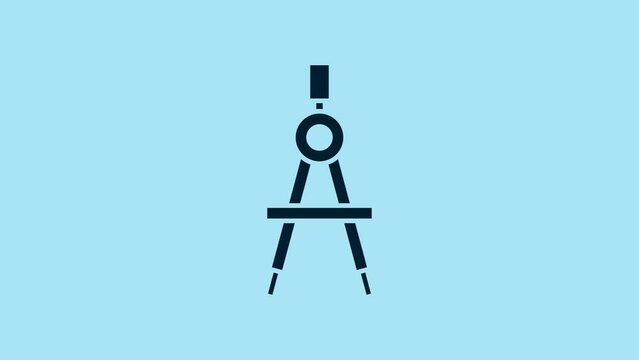 Blue Drawing compass icon isolated on blue background. Compasses sign. Drawing and educational tools. Geometric instrument. 4K Video motion graphic animation