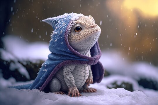Cute winter dragon cub Generative AI