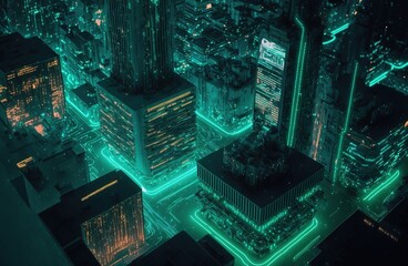 city built on a circuit board. artificial intelligence concept. chatGPT concept art. - obrazy, fototapety, plakaty