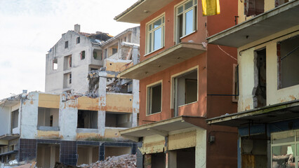 Fototapeta na wymiar Earthquake in Turkey. Ruined houses after a massive earthquake in Turkey. 