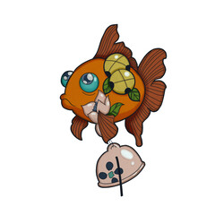 ilustración de pez con flor, cascabel y campana para tatuajes, tarjetas, vasos, camisetas, y mercancía