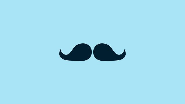 Blue Mustache icon isolated on blue background. Barbershop symbol. Facial hair style. 4K Video motion graphic animation