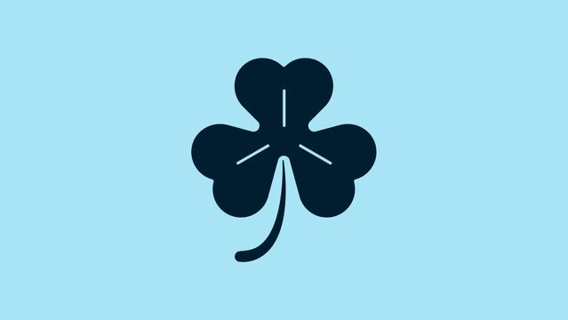 Blue Four leaf clover icon isolated on blue background. Happy Saint Patrick day. 4K Video motion graphic animation