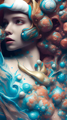 Portrait of a woman in the style of the underwater world. Generative AI