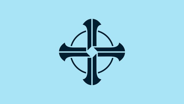 Blue Celtic cross icon isolated on blue background. Happy Saint Patricks day. 4K Video motion graphic animation