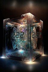 Angel Number 222 in a Creation Chamber, AI Generated Image of Angel Number 2:22 in a Symbolic Glass Fractal Container