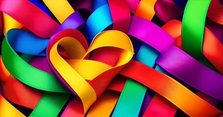 colorful ribbon heart shape on background, lgbt love concept, illustration, Generative AI