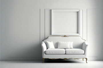 White modern living room interior design with a sofa, Generative AI