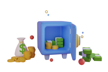  Safe box with money 3D Illustration