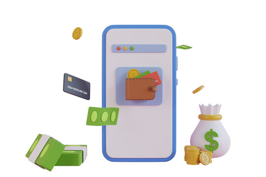 Money wallet on smartphone 3D Illustration