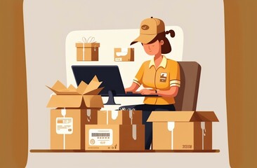 illustration, purchase and shipping online, generated by AI