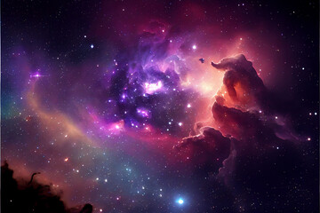 Fototapeta na wymiar Abstract outer space endless nebula galaxy background. Generative ai.