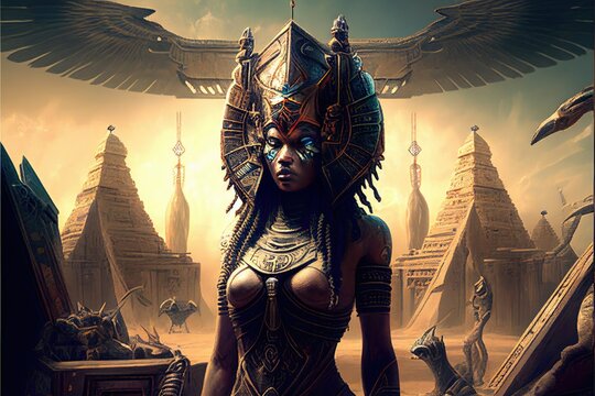 Egyptian Goddess Isis, AI Generated Image of Isis in Afrofuturistic Style