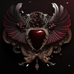 Naklejka premium Garnet Heart with Ornate Wings, Ai Generated Image of a Dark Gothic Valentine's Day, Tainted Love