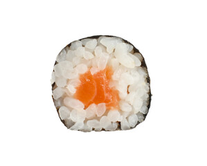 Delicious fresh sushi roll with salmon isolated on white