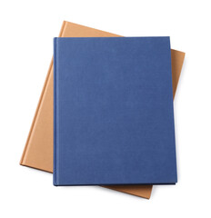 Stack of hardcover books isolated on white, top view