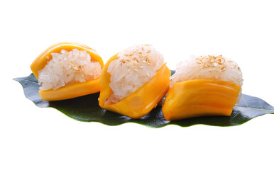 Jackfruit with jackfruit leaf, isolated transparent png