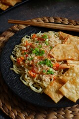 close up spicy noodle