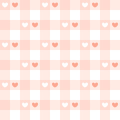 cute pink heart checkerboard fabric, wallpaper, gingham pattern, seamless pattern illustration
