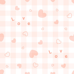 cute pink love gingham pattern vector illustration, repeat background design