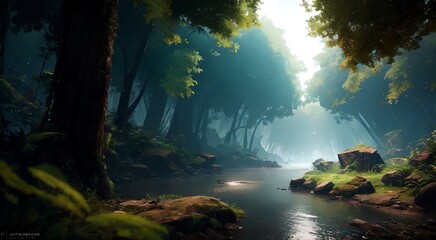 Obraz premium Summer Sunrise in the Forest [AI Generated]