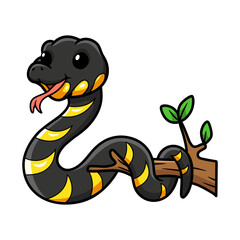 Fototapeta premium Cute happy mangrove snake cartoon on tree branch