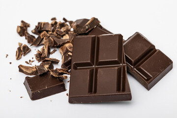 chocolate pieces isolated on white background