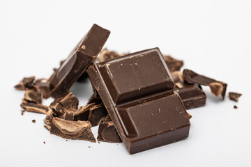 chocolate pieces isolated on white background