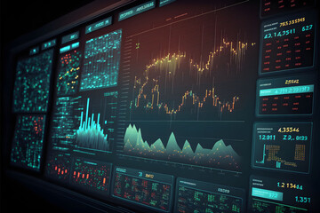 Trading screen, Stock market trading graph, investment chart made with Generative AI technology	 - obrazy, fototapety, plakaty