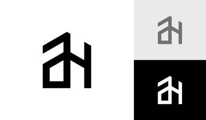 Letter AH initial monogram with building shape logo design vector