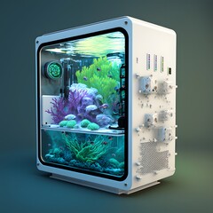 Gaming cabinet with aquarium created using AI Generative Technology