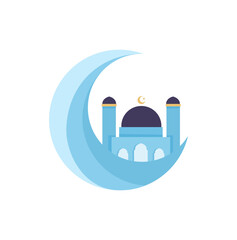 Pink cute moon and mosque. Mosque islamic element for ramadan.
