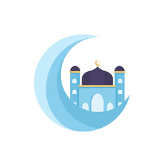 Pink cute moon and mosque. Mosque islamic element for ramadan.