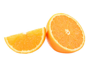 Orange slice half and one segment on transparent png.